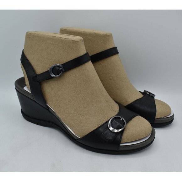 Dansko Womens Size EU 41 US 10.5-11 Arielle Black Glazed Leather Wedge Sandals - Picture 2 of 13